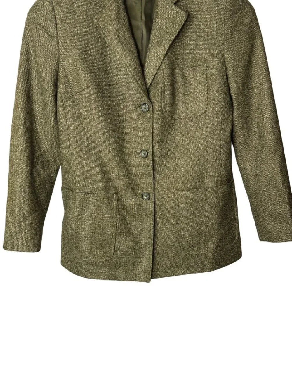 Talbots Petites Blazer Size 4P Lined Green Vintage 90s Wool Silk Nylon Italian